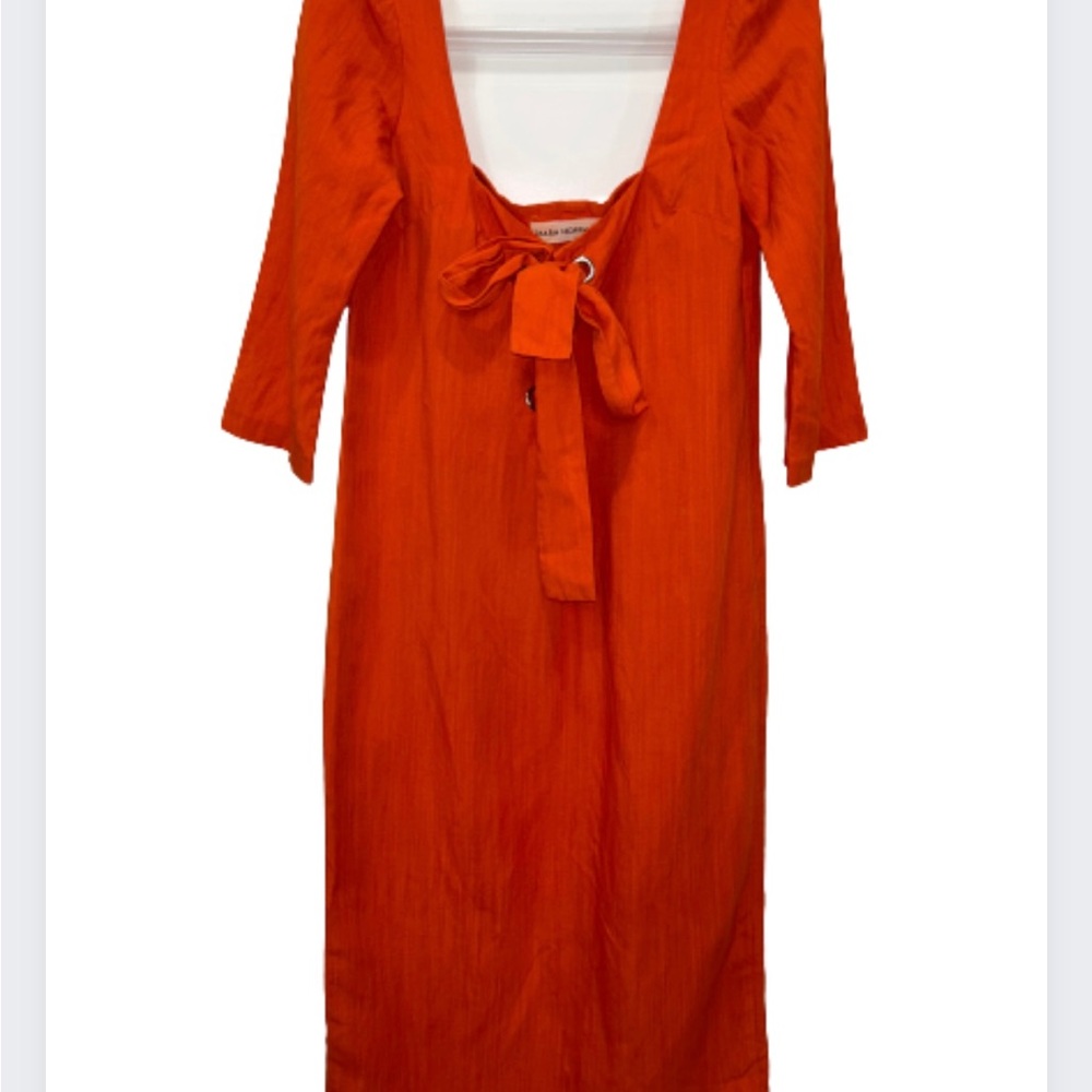Mara Hoffman Linen Lace Up Bright Orange Long Dress